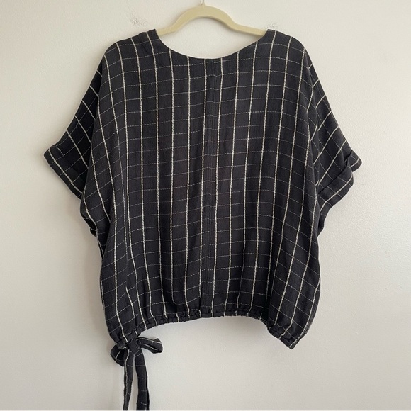 Free People Made In The Shade Linen Wrap Top black white plaid large blouse soft - Picture 6 of 15
